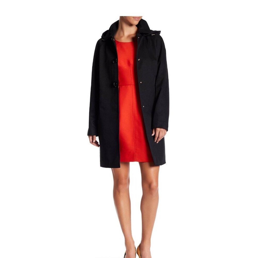 $400 KATE SPADE  Front Button Hooded Trench Coat Black L